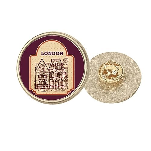 Broche ronde en métal doré motif Londres accessoire mode vintage taille M
