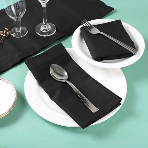 Image of FINGERCRAFT Hemstitched Cotton Table Napkins Set of 6 - 20x20 Inch, 100% Cotton Cloth Napkins with Faggoting Stitching - Durable & Elegant for Parties (Black)