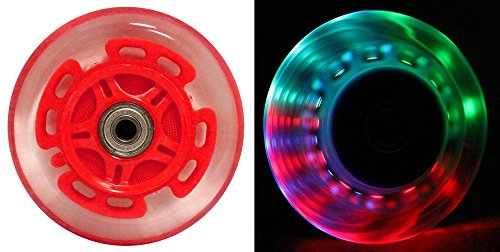 L.E.D. Scooter Wheels with ABEC 9 Bearings for Razor Scooters 100mm Light Up 2-Pack (Red)