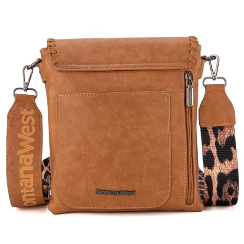 Image of Montana West Crossbody Bags for Women with Dual Compartments Western Cross Body Purse with Leopard Print Guitar Strap