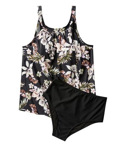 Image of SUUKSESS Women Tummy Control Tankini Bathing Suit Ruffle High Waisted Swimsuit