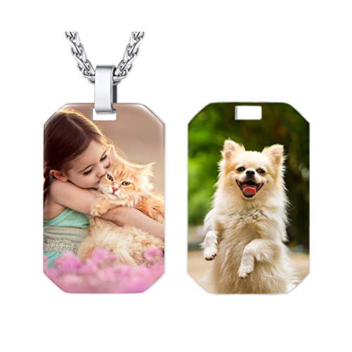 FindChic Dog Tags Personalized Necklace for Men with Silencer Custom Text Engraved/Print Photo Military US Army ID Tag/Saint Michael Guardian Pendant Stainless Steel Jewelry Gift, with Jewel