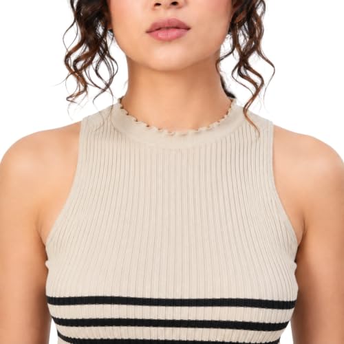 Image of Kalt Womens Knitted, Ribbed Cotton Fitted Sleeveless Round Neck Cami Tank Top