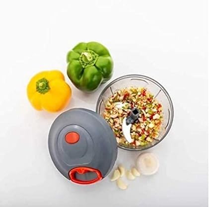 TP INCORP Vegetable Hand Chopper Round Large (450 ml) Multipurpose Vegetable Chopper, Dry Fruit and Onion Quick Chopper Machine for Kitchen with 3 Stainless Steel Blade (Multicolour)