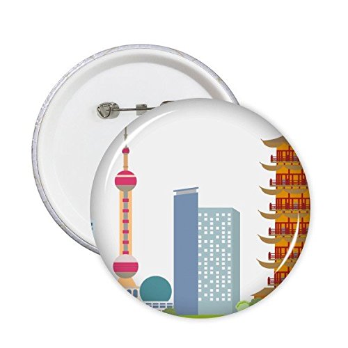 Broches rondes architecture Chine et tour de la Perle de l'Orient pour vêtements lot de 5 L