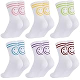 Utensilsto 6 Paar Tennissocken für Kinder 30-34 Baumwolle Streifen Sportsocken Lustige Socken mit Motiv Strümpfe mit lächeln Motiv Geschenke für Jungen und Mädchen
