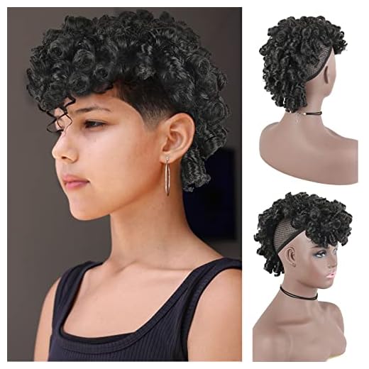 Deep Wave Curly Natural Black Mohawk Wigs for Black Woman,KRSI Half Up Half Down Curly Faux Mohawk Wig Hair Piece Black Women Afro Puff with Bangs Clip in Hair Extensions(2#)