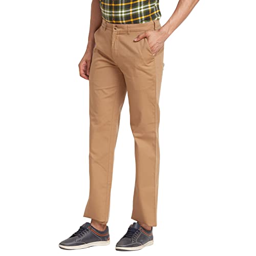Image of Colorplus Men's Cotton Blend Solid Piece Dyed Pattern Tailored Fit Flat Front Casual Trouser