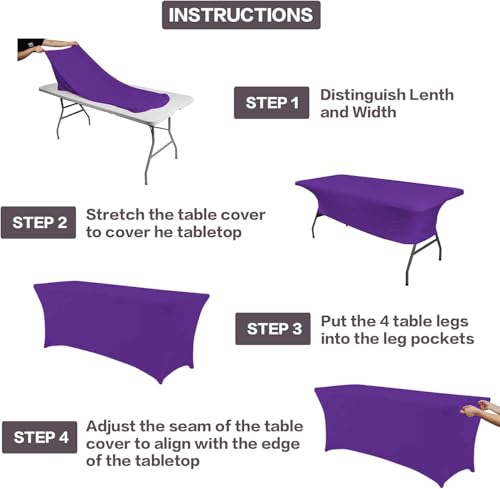 Image of IVAPUPU 4FT Table Cloth for Rectangular Fitted Events Stretch Purple Table Covers Washable Cover Spandex Tablecloth Protector for Party, Wedding, Cocktail, Banquet, Festival