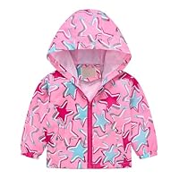 Girls Waterproof Jacket Kids Boys Lightweight Rain Coat Outdoor Windproof Coats Hood Zip Up Butterfly Print Raincoat Soft Long Sleeve Outwear with Pockets