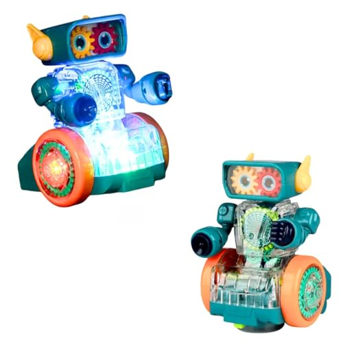 Image of VikriDA Rotating Gear Robot Toy | Transparent Electric Walking Robot with Flashing Lights, Sound & 360 Bump-and-Go Action - Multicolor