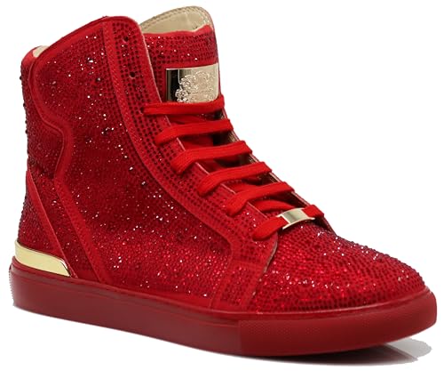 Image of Enzo Romeo Men's Fashion High Top Crystal Shimmer Rhinestone Blink Flat Sneakers Shoes