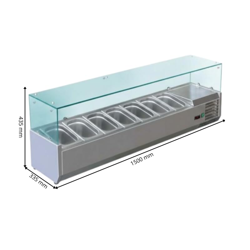 Vitrina ensalada refrigerada con ingredientes 1600 mm - 7 x GN 1/4 - +2°C/+8°C - Inox