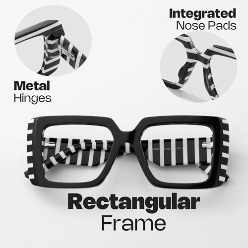 Image of Zeelool Rectangle Glasses Frame for Women Men, Acetate Eyewear Eyeglasses Frame with Non-prescription Clear Lenses & Spring Hinge ZJGA838378-03, Black /White