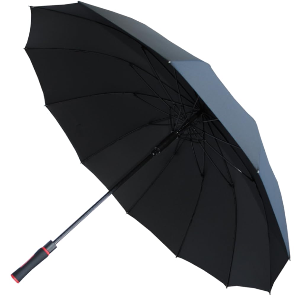 95KPH 12 Varillas - Paraguas Antiviento Golf Grande Automático Hombre Mujer - Paraguas Largo Resistente de Viento Fuerte - Fibra de Vidrio - Mango Antideslizante