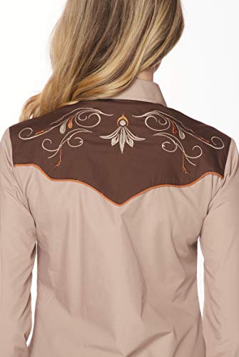 Rodeo Clothing Women’s Western Casual Button Down Shirt, Embroidered Cowgirl Country Outfit Shirts For Women Brown 503 L #TOP2