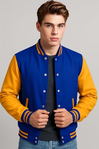Zulin Royal and Yellow Baseball Jacket - Men's Varsity High School Bomber Jacket3