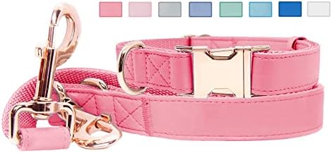 Soft Leather Dog Collar and Leash (6.6') Set - Stylish Rose Gold ...