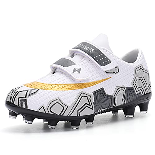 SOPMDH Kids Soccer Shoes White Football Cleats Non-Slip Football Shoes(Little Kid/Big Kid)