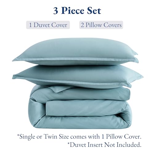 Image of LANE LINEN Premium Organic Cotton Duvet Cover Super King French Blue - 260x220cm Luxury Bedding Set, Ultra Soft Breathable Fabric, 3-Piece with Pillow Shams