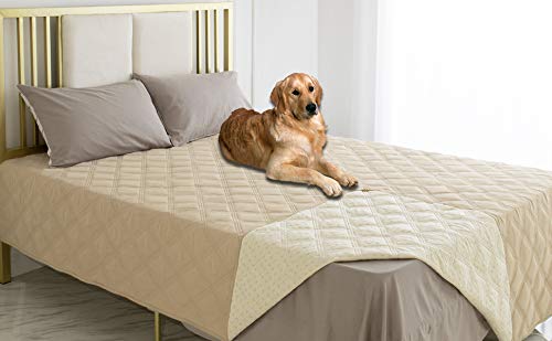 Ameritex Waterproof Dog Bed Cover Pet Blanket with Anti-Slip Back for Furniture Bed Couch Sofa (82x102 Inches, Beige)