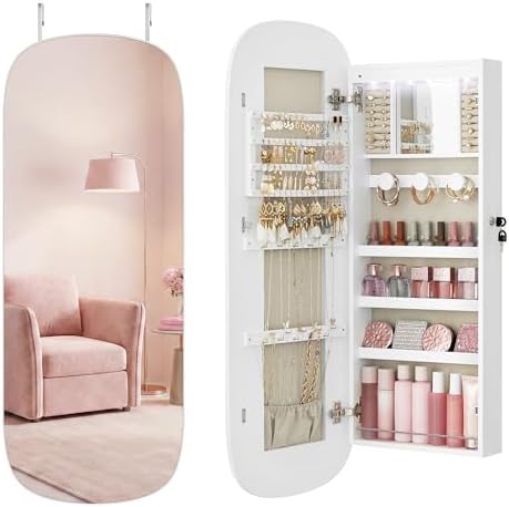SONGMICS HOME Jewelry Armoire, Mirror Jewelry Cabinet, Full Lengt...