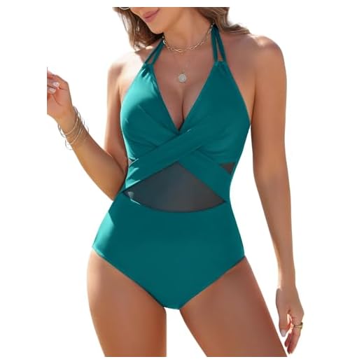 FemiChic Maillot de Bain 1 Piece Femme Gainant Ventre Push Up Rembourré Grande Taille Haute Une Pièce Maillot'de Bain(Cyan,M)