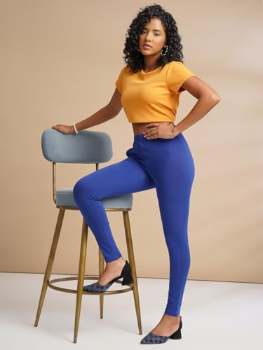 Image of ONE SKY Women Full Length Leggings | Cotton Modal Spandex Blend | High Waist Stretchable & Bio-Washed Fabric | Colour-Lock Technology | Comfortable Leggings for Women