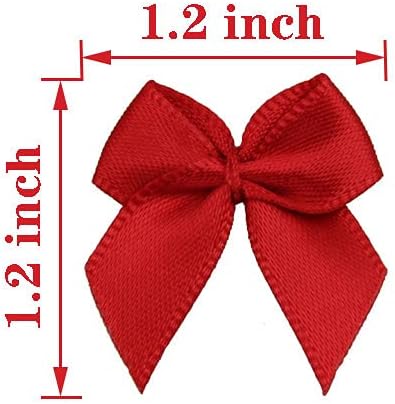 Miniatura 3 de 7Rainbows, 50 lazos de satén mini rojos con flores y apliques para manualidades DIY, para costura, álbumes de recortes, boda y regalo
