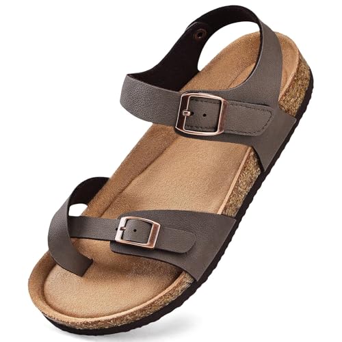 Image of Torotto Girls Boys Sandals with Cork Footbed Adjustable Buckle Summer Slides Flip Flops Open Toes Flat for Kids Toddler