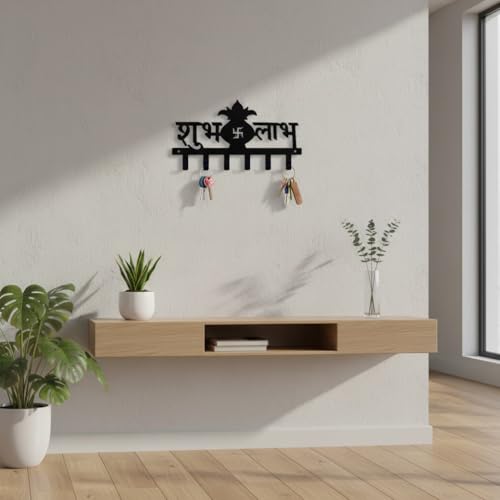 Image of Ventuos Metal Wall Mounted Key Holder with 6 Hooks, Shubh Labh Design, Key Organizer for Home Office Bedroom Entryway