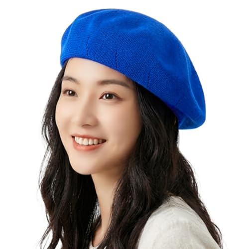 [RUNQIU] 帽子 レディース 夏までかぶれるベレー帽 春夏 秋 通気性 アーティストニットベレー帽 (JP, 数字サイズ, 56.0 cm, 58.0 cm, サファイア・ブルー)（Amazon）
