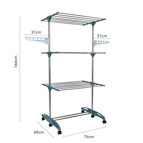 Hyfive Séchoir à linge d'intérieur à 4 niveaux pliable pour économiser de l'espace avec étagère à chaussures en acier inoxydable facile à ranger (bleu) – vue 5
