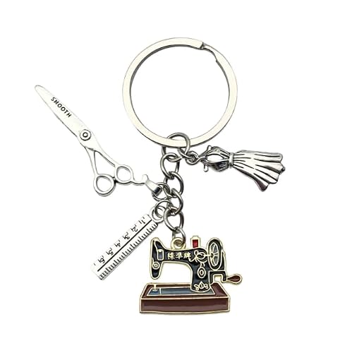 SHTALHST Sewing Machine Keychain,Sewing Keychain with Scissors & Dress Charm,Quilting