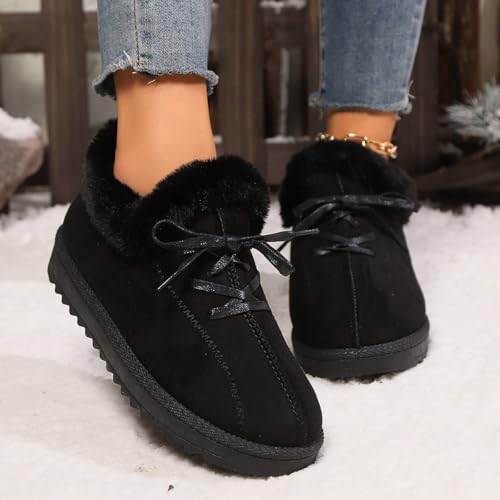 Women's Winter Flat Boots Lace-up Warm Durable Shoes Fur Lining Ankle Snow Boots Loafer Flats Thick Plush Shoes3