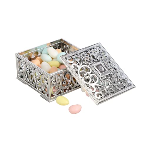 Han Sheng 12 Pcs Hollow Out Candy Boxes Wedding Favor Boxes Clear Jars Candy Storage Boxes Gift Boxes Baking Decoration For Wedding Christmas Birthday Party Decorating Ornament Container (Silver) #TOP2