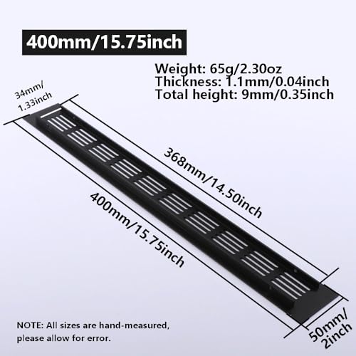 Rectangular Ventilation Grille, 2Pack 400mm*50mm Air Vent Grille, Aluminum Alloy Kitchen Air Vent Cover - Image 2