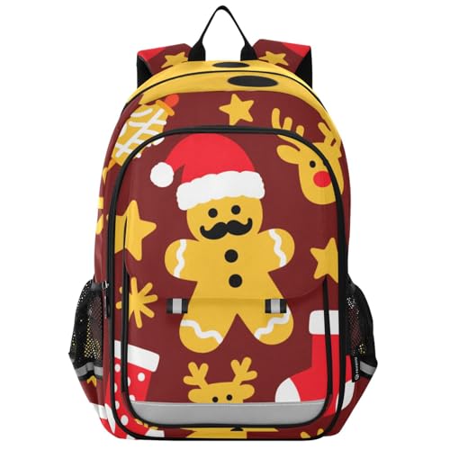 traveling backpacks for kids 8-12： modern book bags for youth in assorted colors - Merry Christmas Cute Yellow Gingerbread