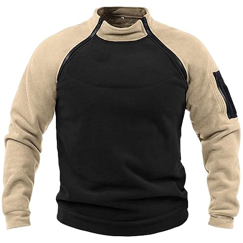 Men's Tactical Fleece Sweatshirts 1/4 Zip Workout Military Top Solid Mock Neck Long Sleeve Outdoor Warm Hiking Shirts