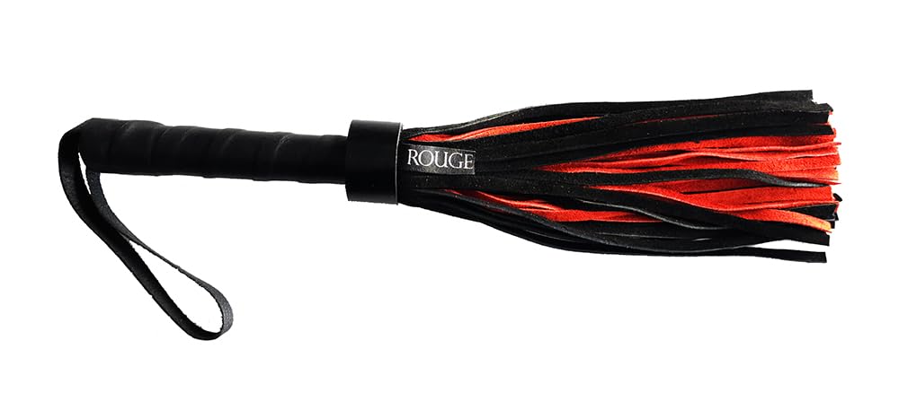 Short Suede Flogger, Black and Red, BDSM, Fetish