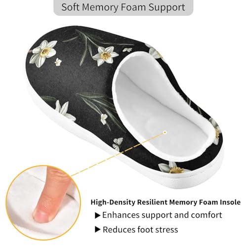 JUNZAN Safari Daffodils Black Womens Cotton Slippers Soft Memory Foam Bedroom Shoes for Indoor Christmas Presents 6-72
