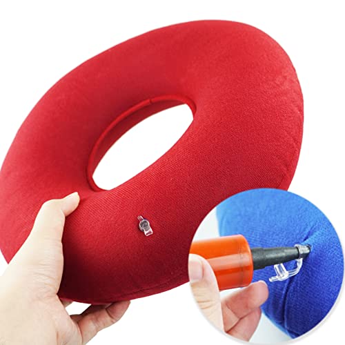 SZCXDKJ Donut Cushion,Donut Ring Cushion for Pressure Relief,2 Pack with 2 Colors(Red and Blue),Cushion with 2 Pumps Inflatable Donut Seat Cushion for Home Office and Car(40x10cm) - Image 3