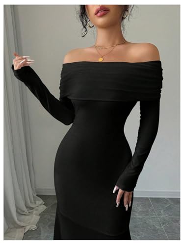 Image of SOLY HUX Women's Long Sleeve Off The Shoulder Bodycon Dress Elegant Maxi Dress Cocktail Prom Dresses