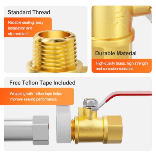 Image of GASHER 3PCS 1 /4 Inch Brass Mini Ball Valve, Shut Off Valve, 1 /4 Inch Male x Female NPT Thread Pipe Fitting
