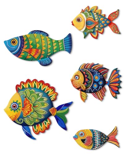 Putuo Decor Set de 5 Peces Decorativos Pared MDF Multicolor, Figuras Marinas Estilo Tropical Boho para salón baño Cocina terraza, Arte náutico Colorido hogar