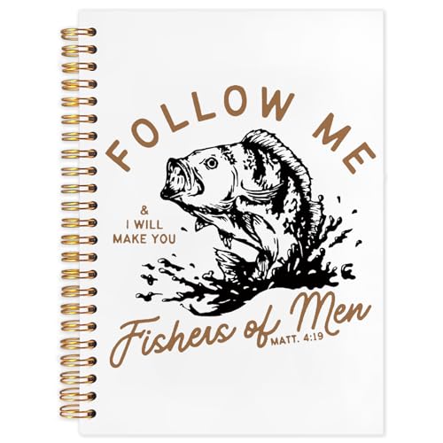 WUCHJ Retro Fish Christian Notebook Bible Journal for Men Matthew 4:19 Bible Verse Journal Religious Scripture Spiral Notebook Journal for Note Taking Christian Gifts for Women Men 5.5x8.3 Inch