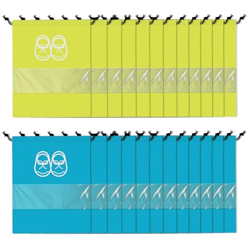 Image of Heart Home Pack of 24 Travel Shoe Organizer | Travel Storage Bags | Travel Carrying Bag | Storage Organizers Set | Shoe Cover with Transparent Window | Shoe Dori Cover | Yellow & Sky Blue