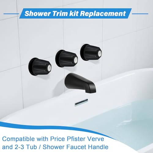 Kit de grifería para ducha y bañera, acabado negro mate, 3 piezas: perillas para ducha y salida para bañera, compatible con grifería Pfister Verve de 3 mangos miniatura 3