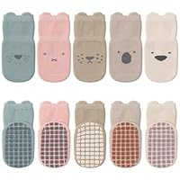 Kyopp 5 Paar Socken Baby Kleinkinder ABS rutschfeste Socken Tiermotive Socken Animals Baumwolle Socken Crew Socks
