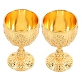 TOYANDONA 2 Piezas Cáliz Retro Dorado de Copa Medieval Grabada Vaso para Vino y Licor Elegante para Bodas Bautizos y Decoración Hogar